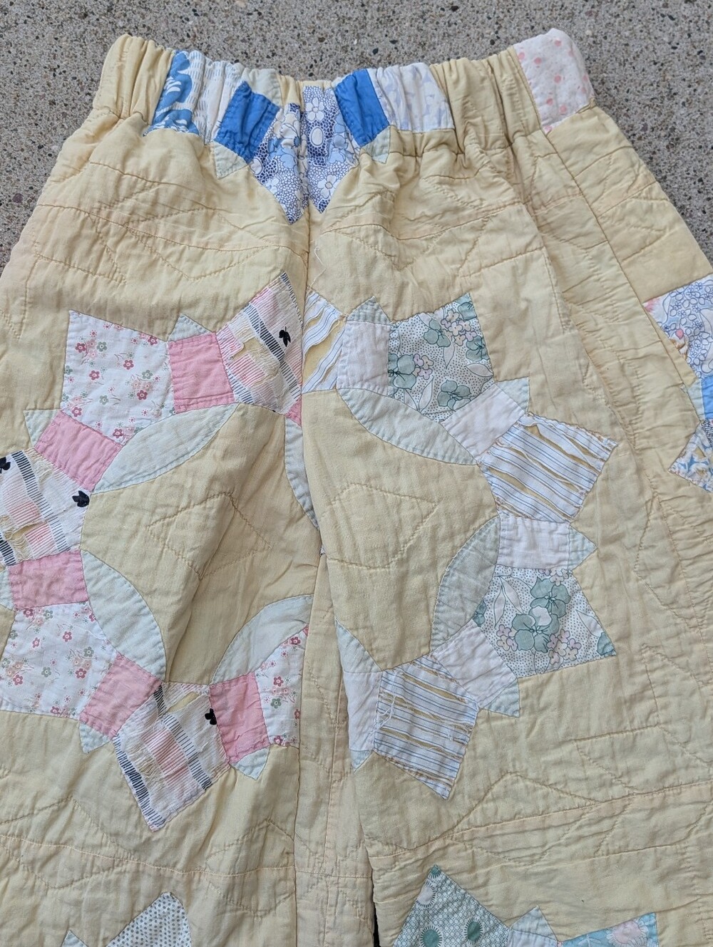 VINTAGE QUILT PANTS feedsack patchwork upcycled S - Picture 9 of 16
